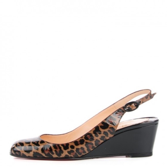 Authenticated Christian Louboutin Patent Cynthia Leopard Sling Back Wedge Heels - Picture 2 of 15